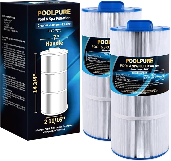 POOLPURE C-7375 Spa Filter Replaces PCD75N, Unicel C-7375, Filbur FC-3964, 1019301, AK-60032, APCC7500, 17543, 75 sqft Filter Cartridge (2)