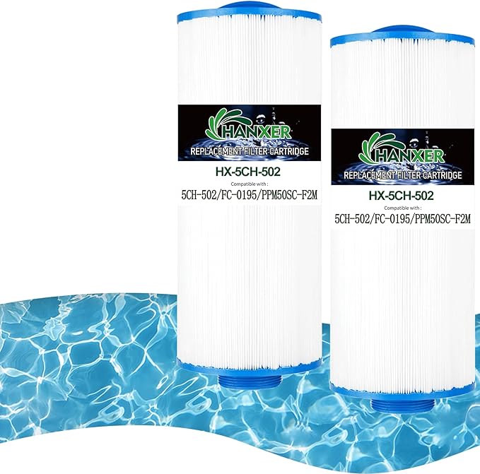 5CH-502 Spa Filter Cartridge Replaces for PPM50SC-F2M, Filbur FC-0195, Marquis Spa 20041, 20091, 370-0237, C-5303, 50501, 2" Male Thread/MPT Hot Tub Filter, 50 sq.ft Cal Spas, 2 Pack