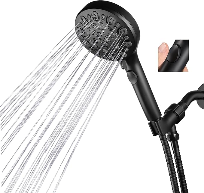 Shower Head with Handheld 7 Spray Combo,Hand Held Showerhead with On/Off Switch,High Pressure Detachable Shower Heads with 60" Long Hose (Matte Black)