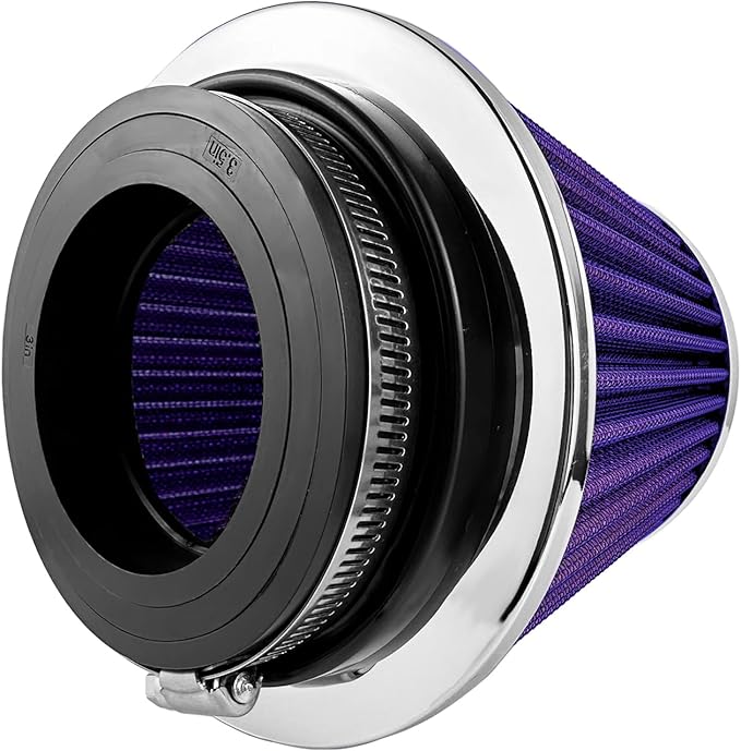 Universal Clamp-On Air Intake Filter, Fit Intake Tube with 3/3.5/4in Diameter, High Performance, Washable Filter, Replacement Air Filter, Flange Diameter 3inch/76mm (Purple)
