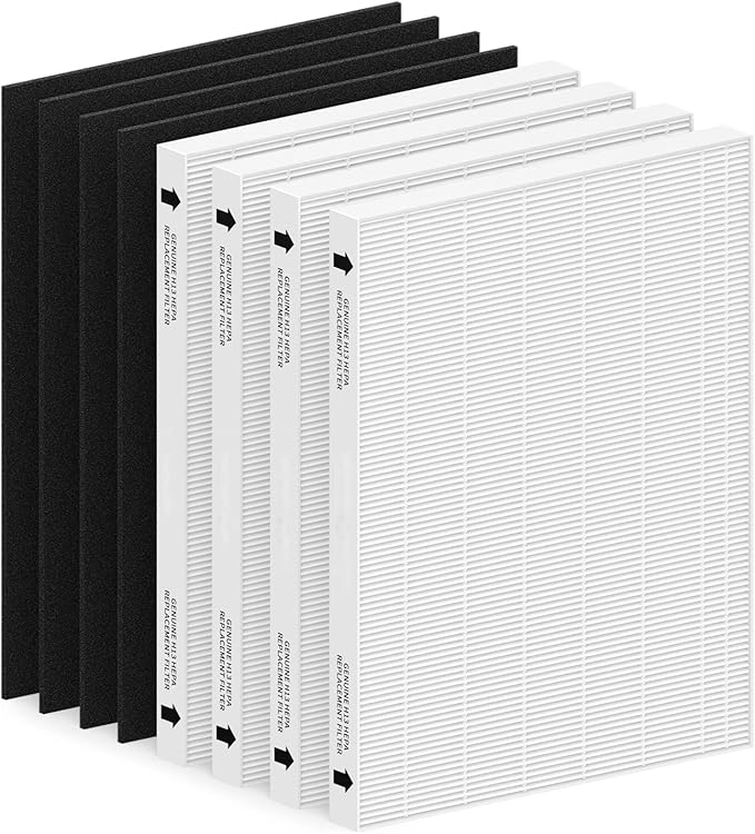 4 Pack Air Filter Replacement for Fellowes AeraMax 290/300/DX95 Purifiers and HF-300/AP-300PH, Fits Part# 9287201 & 9324201, 4 Filter and 4 Carbon Filter
