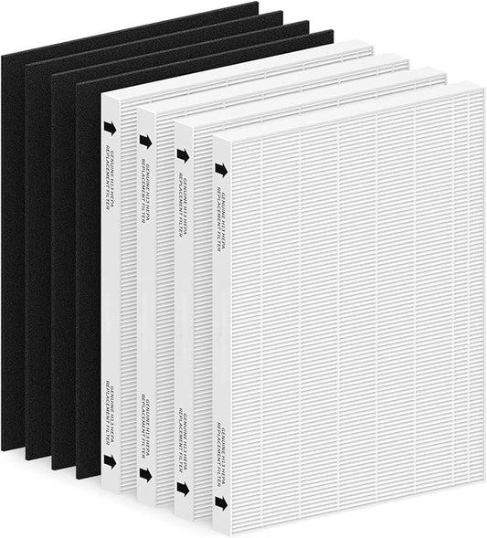 4 Pack Air Filter Replacement for Fellowes AeraMax 290/300/DX95 Purifiers and HF-300/AP-300PH, Fits Part# 9287201 & 9324201, 4 Filter and 4 Carbon Filter