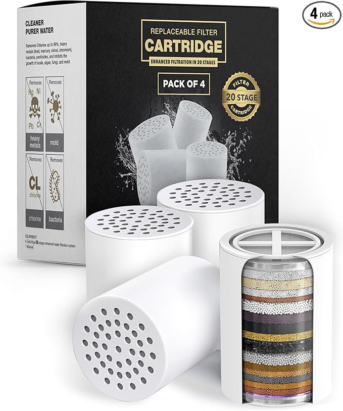AquaHomeGroup 20 - Stage Replacement Premium Filter Cartridge 4-pack (No Housing), Compatible with Any Shower Filter of Similar Design 15 and 20 stages