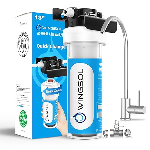 WINGSOL Under Sink Alkaline Water Filter with Faucet, Improves and Taste, 5-in-1 Function Reduces Heavy Meatal, Chlorine, PFAS, PFOA/PFOS, Odor, Sediment, NSF/ANSI 53&42 Certified Water Filter