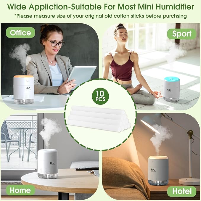 10 Pieces Humidifier Sticks Filter，Replacement Wick Humidifiers Filter Sticks, Humidifier Sticks Cotton Filter Refill Sticks Filter Replacement Parts for KARFUN 350ml Mini Humidifier