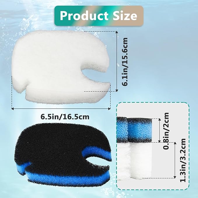 8 Pcs Replacement Canister Filter Pads for AMOSIJOY Coospider-repta 172/225/265GPH Aquarium External Strainer, Including 6 White Floss Pads, 2 Coarse Filter Pads with Activated Carbon
