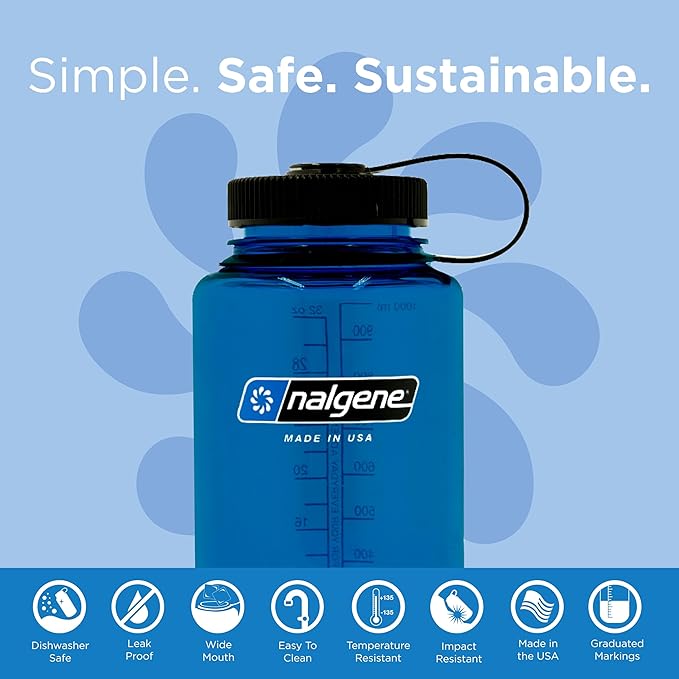 Nalgene Leak Proof Tritan BPA-Free Water Bottle - 32 oz Wide Mouth - Made in the USA for Outdoor Use & Daily Hydration (Slate Blue)