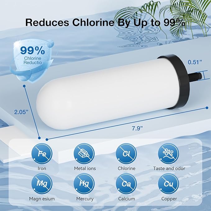8.46-Inch 3-stage filtration Ceramic Purification Elements NSF/ANSI 42&372 Certified,Replacement for Berkey® BB9-2® PF-2® Filter Element ProOne® Berkey® Big+ Gravity Water Filter System(4Pack)