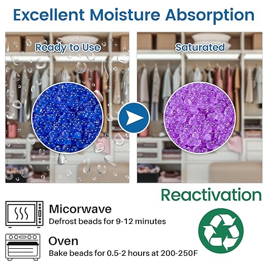 2 LBS Blue to Pink Indicating Silica Gel Beads, Reusable Silica Gel Desiccant Dehumidifier