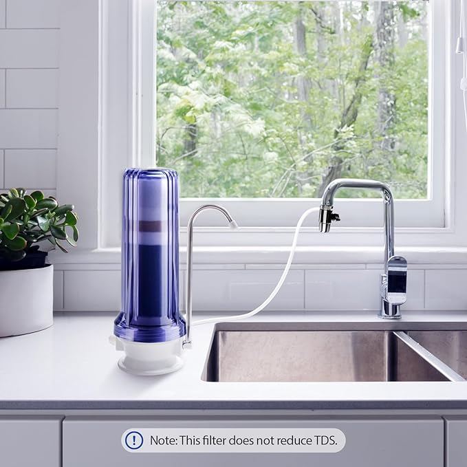 iSpring CT10-CL Countertop Water Filter, Multi-Layer Faucet Water Filter System with Versatile Faucet Adapter, Reduces Heavy Metals, Bad Odor, and Chlorine, Clear