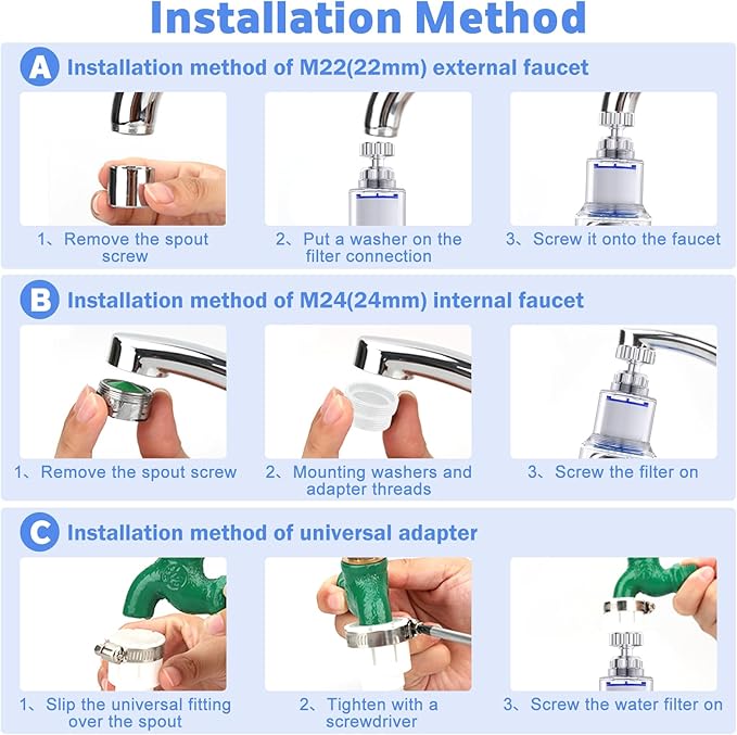3 Pack Sink Water Filter Faucet, Universal 360 ° Rotating Faucet Filter for Kitchen Sink, 3 Modes Bathroom Faucet Filter Removes Chlorine Fluoride Heavy Metals Hard Water for Home Kitchen & Bathroom