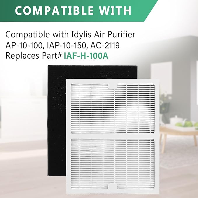 Gekufa Replacement Filter A Compatible with Idylis Air Purifiers IAP-10-100 IAP-10-150 AC-2119 IAF-H-100A – Include 2 Filters & 2 Carbon Filters