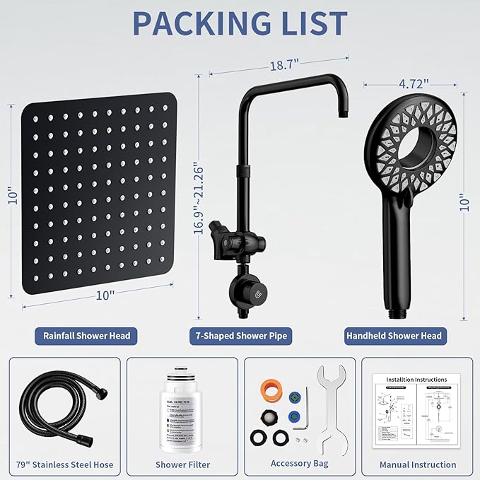 SINGSUO Filtered Rain Shower Head with Handheld Spray Combo, High Pressure Dual Shower Head with Filter for Hard Water, Modern Magnetix Double Shower Head and Handle Set, Adjustable Lift Bar (Black)