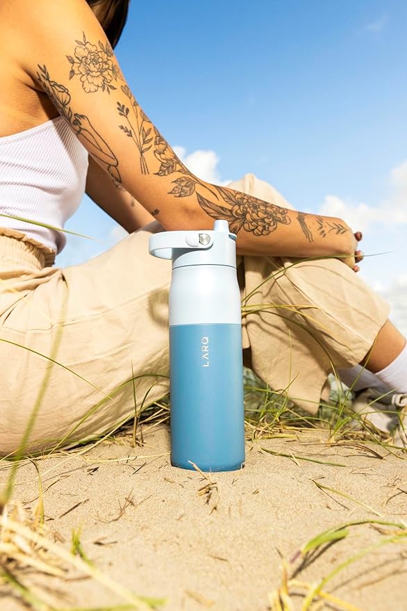 LARQ Bottle Swig Top 23oz - Insulated Reusable Stainless Steel Water Bottle With Built-In Silicone Handle | BPA Free | For Sports, Gym, and Travel | Amalfi Blue