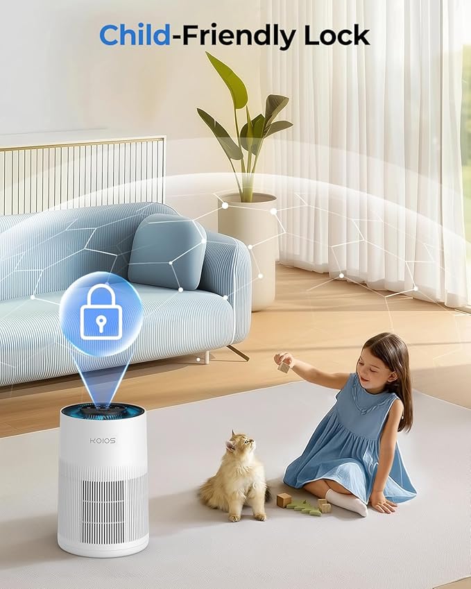 Air Purifiers for Home Large Room 1200ft², KOIOS H13 True HEPA Air Purifier for Bedroom with 7 Colorful Lights, Aromatherapy, Desktop Air Filter Cleaner for Smoke Dust Pollen Pets Dander Odor, AP2303