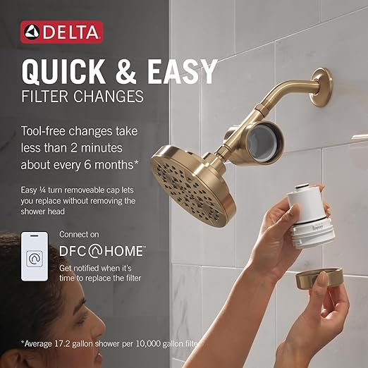 Delta Faucet Clarifi Standard Shower Filter Attachment Gold with Additional Filter Cartridge