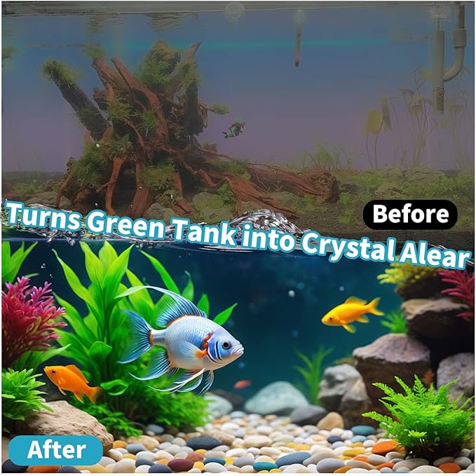 Aquarium Filter for 30-70 Gallon Tank - 4 in 1 Double Waterfall U-V Fish Tank Filter for Green Water & Algae Clean, 8W Quiet Hang on Filter for Saltwater Freshwater, Adjustable Flow, 215 GPH