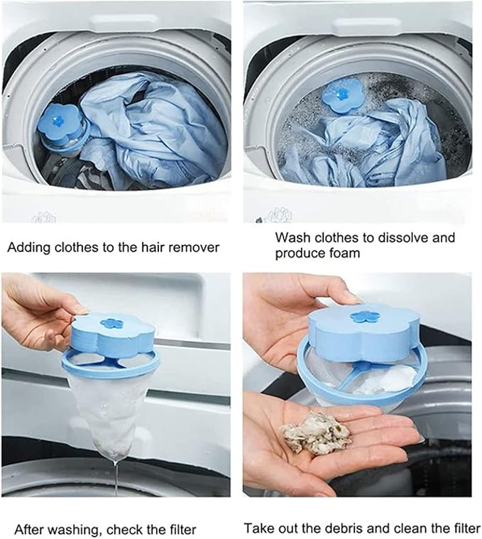 10Pcs Washing Machine Filter Bag, Reusable Washing Machine Floating Lint Mesh Bag Plum-Shaped Cleaning Mesh Bag Portable Washer Lint Catcher for Home(Blue)