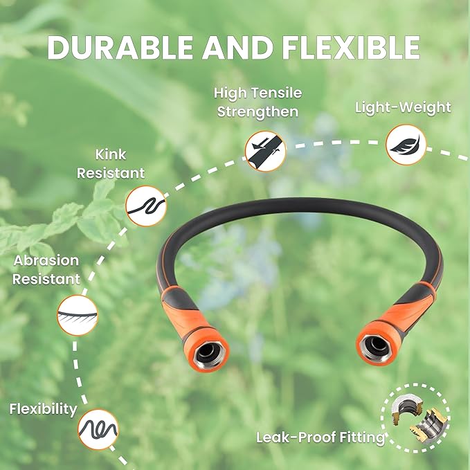 Giraffe Tools Garden Leader Hose 3ft x 5/8", Short Water Hose Heavy Duty, Flexible, Lightweight Hybrid Hose with Swivel Handle, Male to Female Fittings, Burst 600 PSI