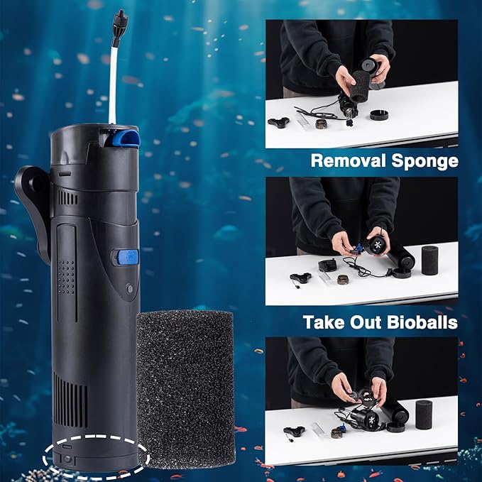 UV Aquarium Filter Uv Sterilizer For 21-53 Gallon Fish Tank 185GPH, 20 Watt Submersible Internal Pump Uv Sterilizer For Salt Water Aquarium 4.9FT Cord | Marine Aqua,Turtle Tank Green Killing Machine