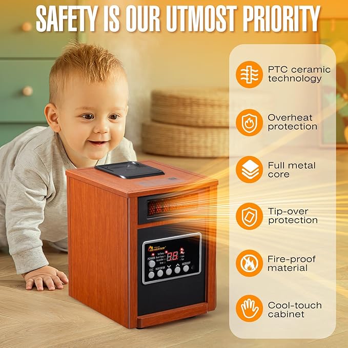 Dr Infrared Heater DR-998, 1500W, Space Heater with Humidifier, Oscillation Fan & Remote Control (Cherry)