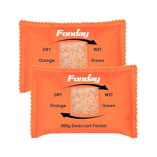 2 x 500Gram Fonday Rechargeable Silica Gel Car Dehumidifier Fast Reactivate Desiccant Bags, Large for Gun Safe Closet Basement Garage Storage Moisture Absorber