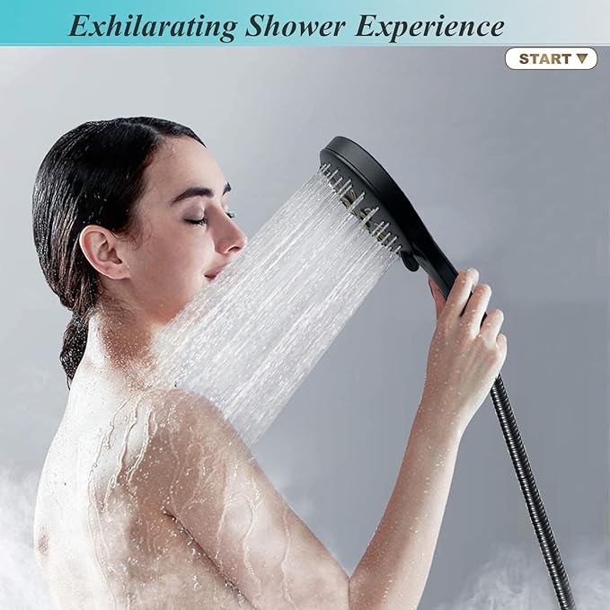 Shower Head, 10" High Pressure Black Rainfall Shower Head with Handheld Spray Combo, 6 Settings Handheld with 78" Anti-leak Hose, 11" Adjustable Extension Arm, Ultra Thin Water Saving, AWAXFOLO