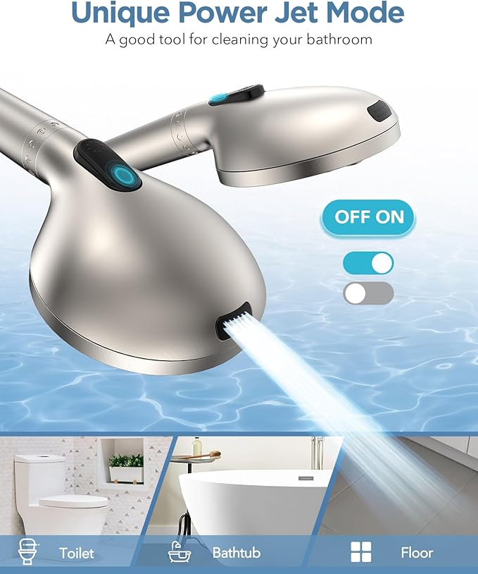 Handheld Shower Head with Filter Brushed Nickel - High Pressure 10 Spray Modes Filtered Shower Head with Hose, Bracket and Hard Water Shower Filters to Remove Chlorine and Heavy Metals