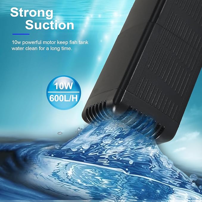 Internal Fish Tank Filter with 3-Stage Biochemical Sponge Filtration, 10W Adjustable Water Flow Submersible Aquarium Filter Pump for 20~40 Gal Freshwater or 15~25 Gal Saltwater, TC-900C(190GPH)