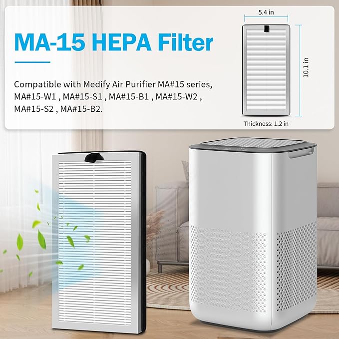 MA15 Replacement Filter Compatible with MA-15 Air Purifier, 3-in-1 Filtration System of MA15 Filters, H13 True HEPA and Activated Carbon Filter, 4 Pack
