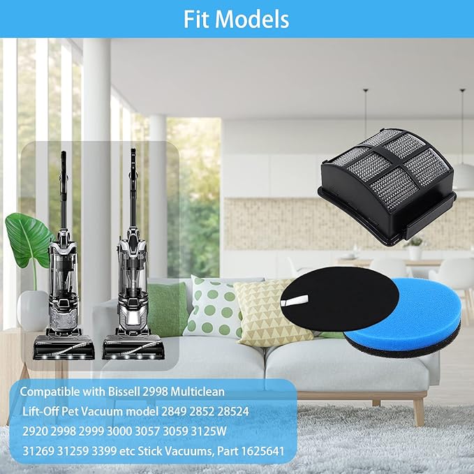 2998 Replacement Filter for Bissell 2998 MultiClean Lift-Off Pet Vacuum, Compatible with Bissell 2998 31259 31269 2999 2849 3000 3057 28492 3399 2852 3125W 28524 2920 3059 Vacuum