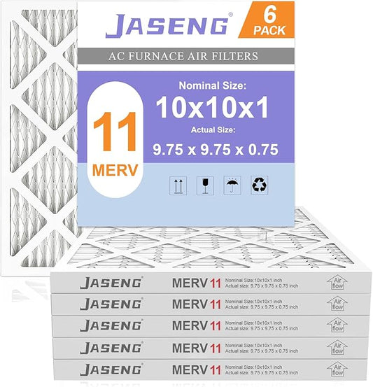 10x10x1 Furnace Air Filters MERV 11, JASENG 6 Pack AC Furnace Filter MPR 1000 & FPR 7 Filtering, HVAC Air Filter Replacement (exact dimensions: 9 3/4"x9 3/4"x3/4")