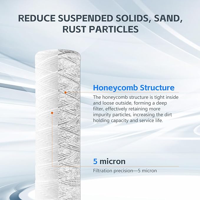 BLUERISE 5 Micron 10"x2.5" Wire Wound Whole House Water Filter Replacement Cartridge - 6 Pack
