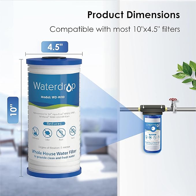 Waterdrop 4.5" x 10" AP810 Whole House 5 Micron Water Filter Cartridge, Sediment Water Filter Replacement Pack of 4