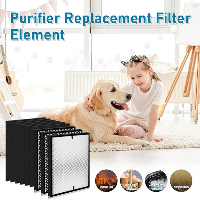 9-Pack HOHONI Replacement Filters Compatible 3000 Air Purifi-er, 3000,3000M, 3000Pro Air Purifi-er,1 air filter, 2 Activated Carbn and 6 Extra Carbn Pre-Filters