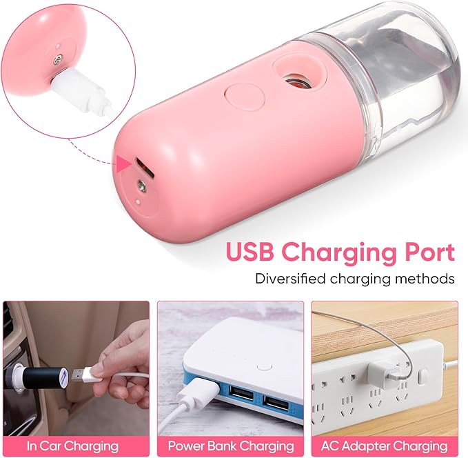 1pc Usb Spray Humidifier Moistener with Ultrasonic Aromatherapy for Home Office and Car Easy to Clean Rechargeable Present Pink