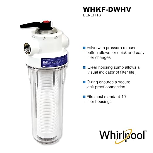 Whirlpool 10 x 2.5 Inch Whole House Water Filtration System WHKF-DWHV, 3/4" Ports, Clear Housing, NSF Certified Water Filter WHKF-GD05 Included