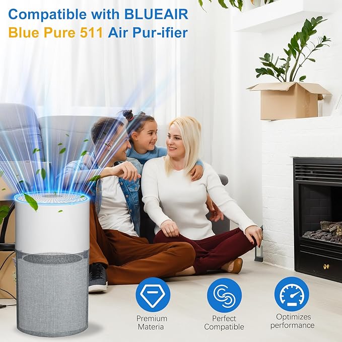 2 Pack 511 Replacement Filter Compatible with Blueair Blue Pure 511 Air Purifier, 2-in-1 True HEPA Filter and Activated Carbon Filter