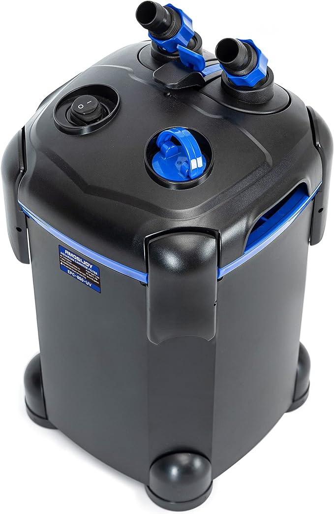 AMOSIJOY 225GPH Ultra-Quiet Canister Filter, 2-Stage External Aquarium Filter with Free Media for Large Fish Tanks and Aquariums