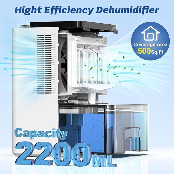 Dehumidifiers(75OZ) for Home,Small Dehumidifier for Bedroom with 2 Dehumidification Modes,Auto Defrost,12 Timer, Portable Quiet Dehumidifiers for Home,Basement,Bathroom,RV