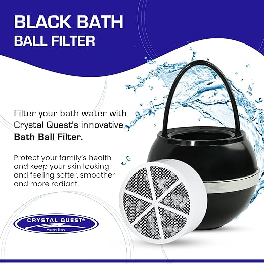 Crystal Quest Bath Ball & Replacement Filter Cartridge Bundle - Water Filter System-Reduce Contaminants for Softer &Smoother Skin-Effortless & Quick Installation| Bundle and Save (Black)