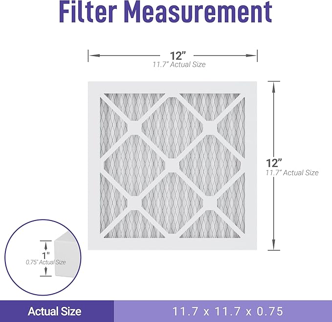 Maycold MERV 13 12x12x1 Air Filter (6-Pack), High-Efficiency Pleated AC & Furnace Filters, Actual Size: 11.70” x11.70” x 0.75”, Individually Wrapped in Plastic