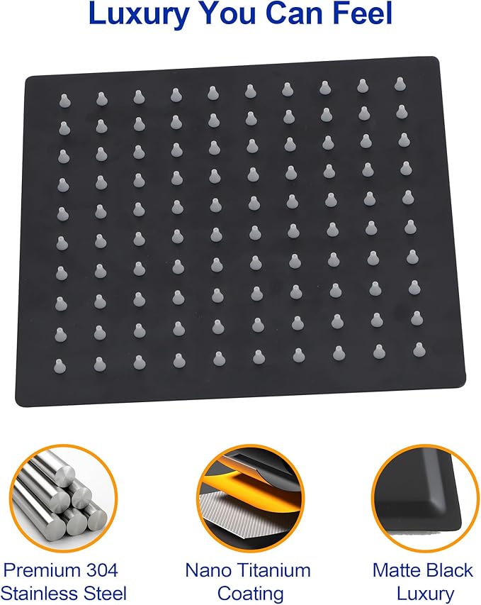 Dcolora Filtered Rain Shower Head – 10 Inch Matte Black 304 Stainless Steel with 16-Stage Water Filter, Nano Titanium Coating, Improves Skin & Hair – Filter Cartridge Included (Black, 10 Inch)