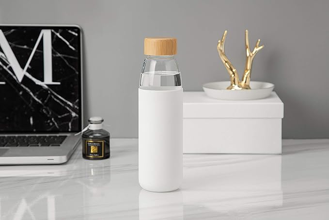 veegoal 25 Oz Borosilicate Glass Water Bottles with Bamboo Lid, BPA-FREE, Non-Slip Silicone Sleeve, and Stainless Steel Leak Proof Lid - Reusable Glass Bottle for Men and Women