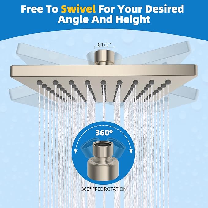 Hibbent Metal Filtered Shower Head, 6'' High Pressure RainShower Head, 20 Stage Shower Filter for Hard Water Softener, Bathroom Rainfall Shower Head to Remove Chlorine and Heavy Metal, Brushed Nickel