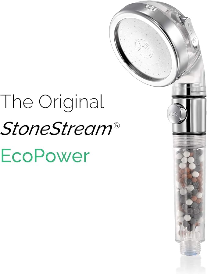 Original StoneStream EcoPower High Pressure Handheld Shower Head + Wall Showerhead Combo