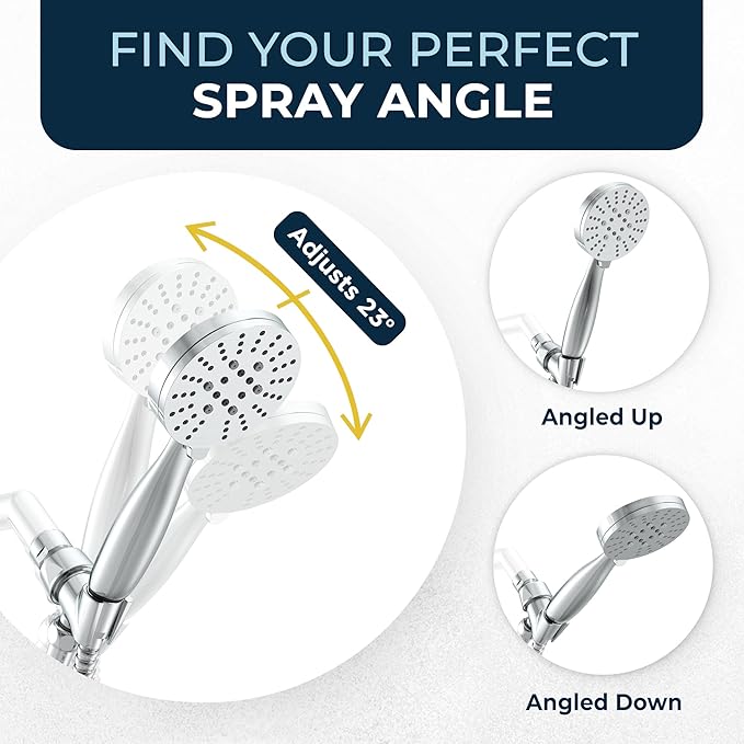 HammerHead Showers® Solid Metal 3-Spray Handheld Shower Head with Long Hose and Holder - CHROME - WIDE, MASSAGE, and MIST Sprays - 1.8 GPM Low Flow Handheld Showerhead - Water Saving Shower Head