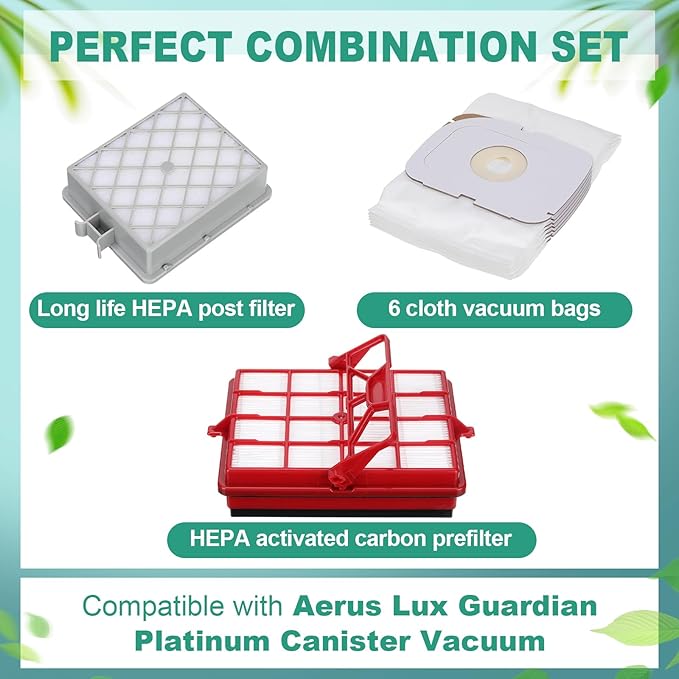 Tondiamo Style P HEPA Vacuum Bag and Filter Bundle Compatible with Aerus Lux Guardian Platinum Canister Vacuum Cleaner 1 Hepa & Carbon Pre and 1 Long Life Hepa after Filter with Handle, 6 Cloth Bags