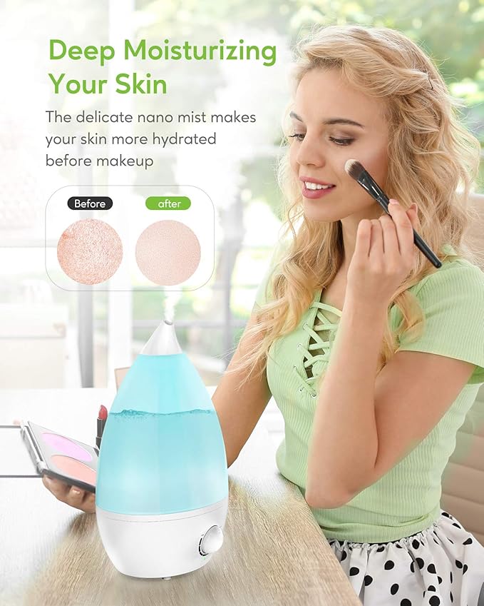 MegaWise Desktop Cool Mist Humidifiers for Bedroom, 24dB Ultrasonic Air Vaporize, Colorful Night Light,0.5 Gal Essential Oil Diffuser, Auto off