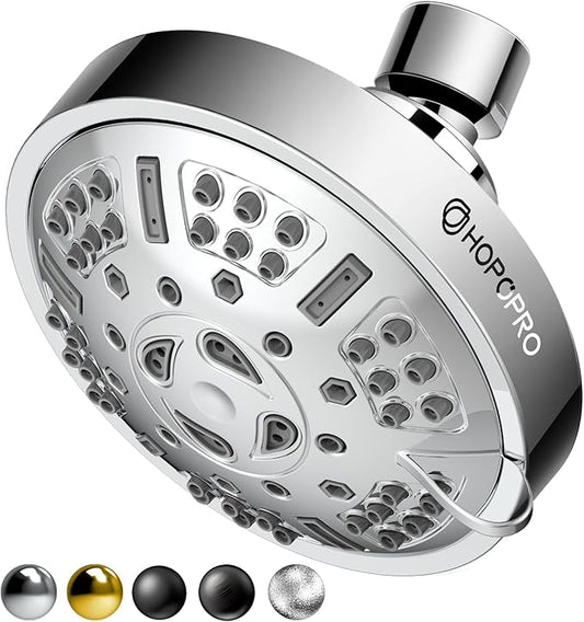 HOPOPRO Upgraded 9 Settings High Pressure Shower Head, NBC News Recommended Brand Fixed Showerhead Adjustable Bathroom Showerhead Multi-functional Rainfall Showerhead for Low Water Flow (Chrome)